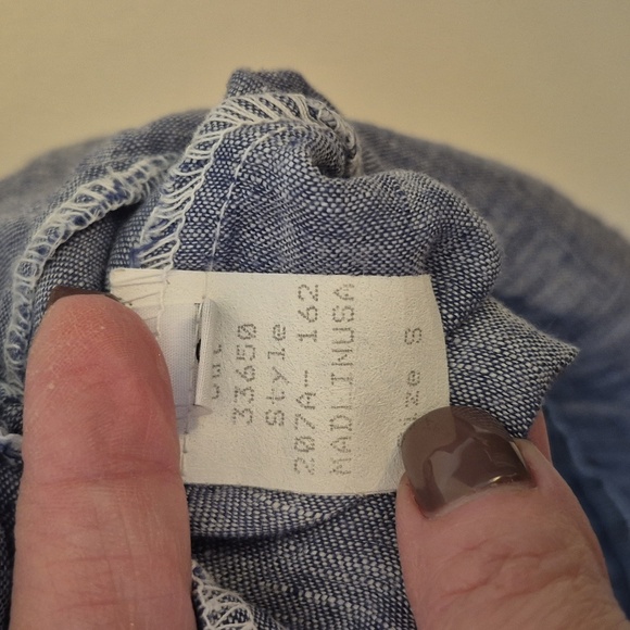 CP Shades 100% Linen Chambray Pintucked Mini Dress Sleeve Tabs V Neck - Picture 6 of 6